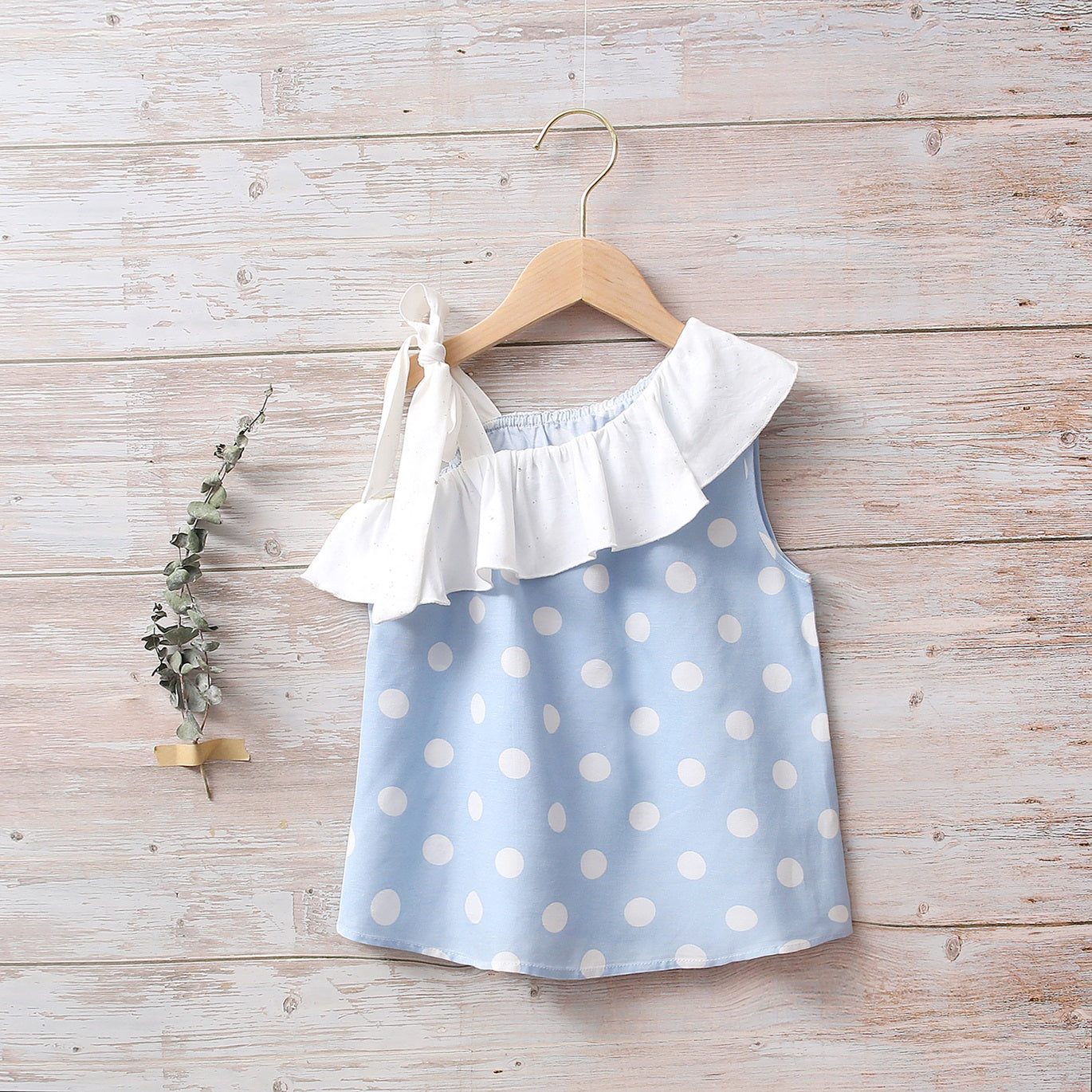 Blusa Jr niña azul lunares blancas