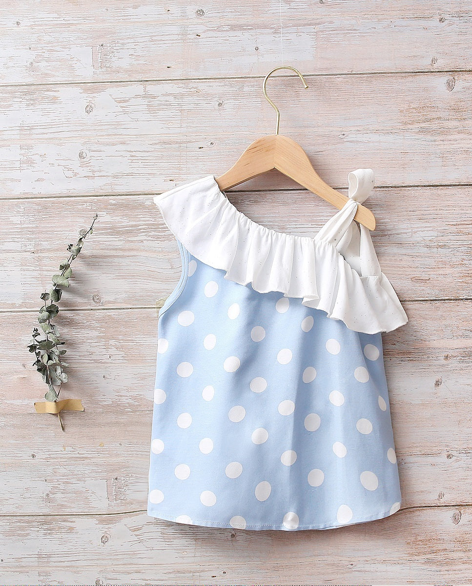 Blusa Jr niña azul lunares blancas