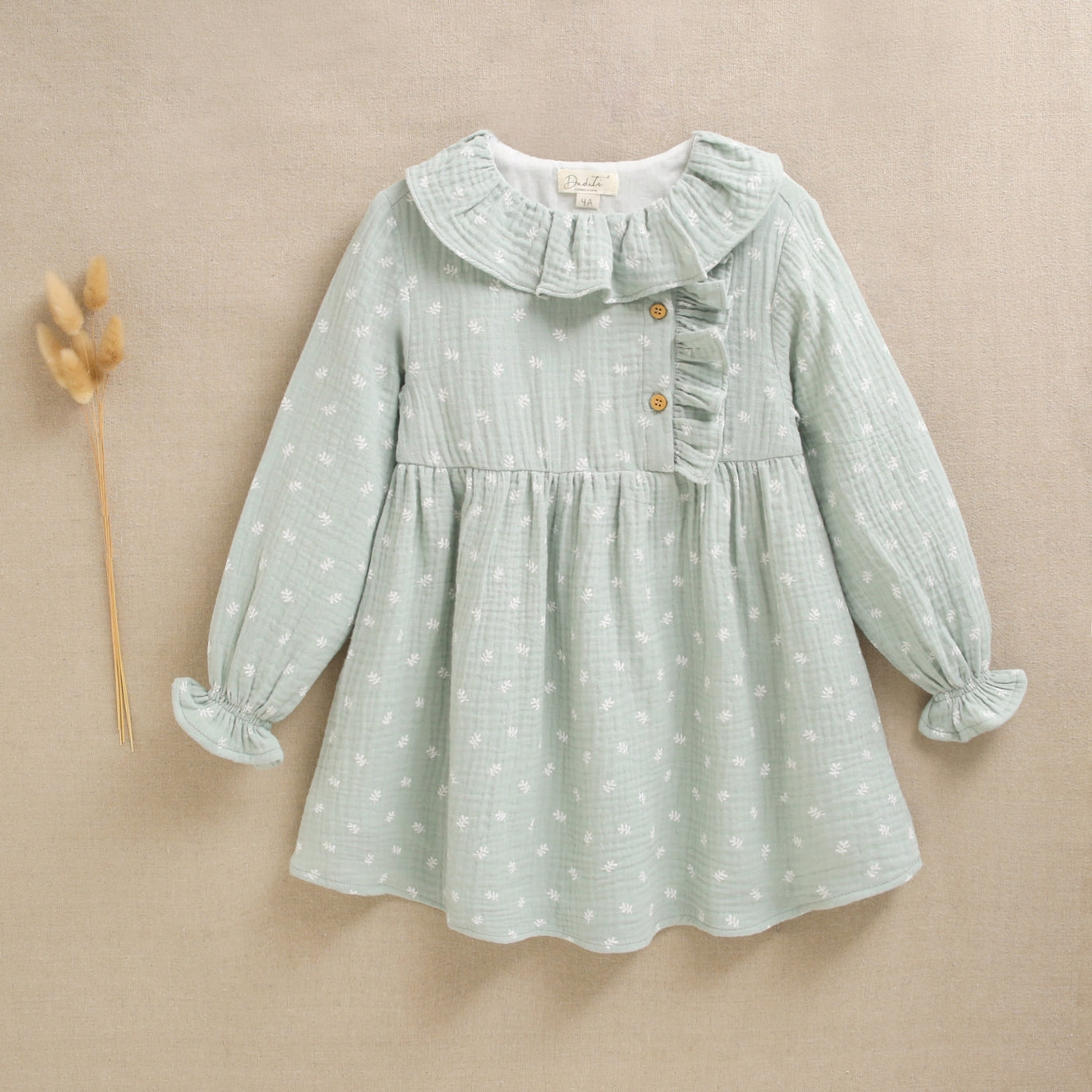 Vestido Jr niña musgo flores