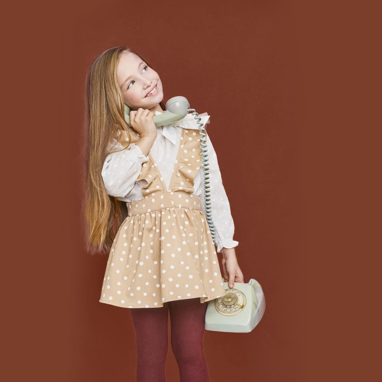 Pichi niña Jr beige lunares blancos