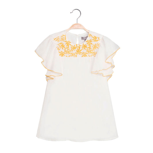 Vestido Jr niña hojas mostaza