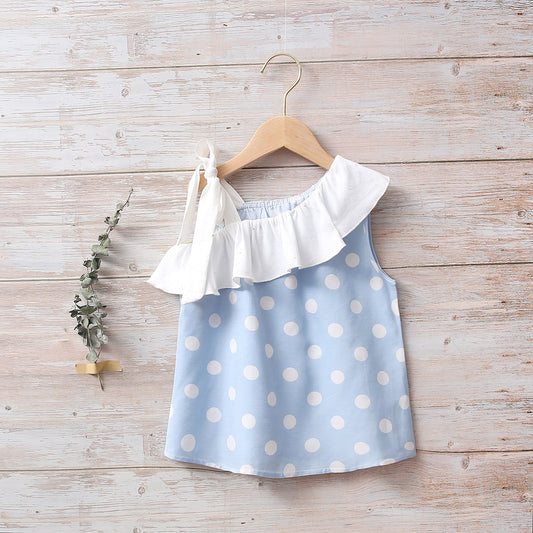 Blusa Jr niña azul lunares blancas