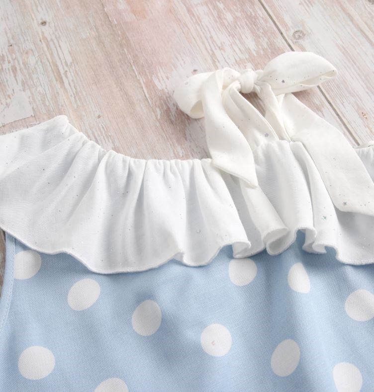 Blusa Jr niña azul lunares blancas