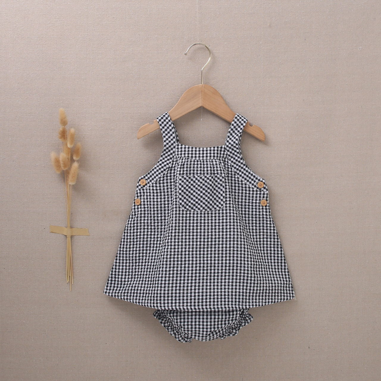 Conjunto bebe niña cuadros vichy y estrellas
