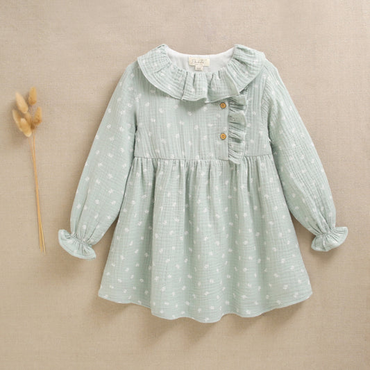 Vestido Jr niña musgo flores