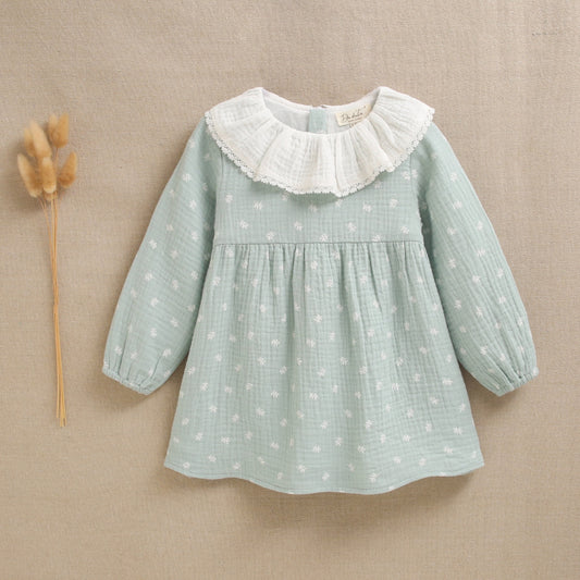Vestido bebé niña musgo flores