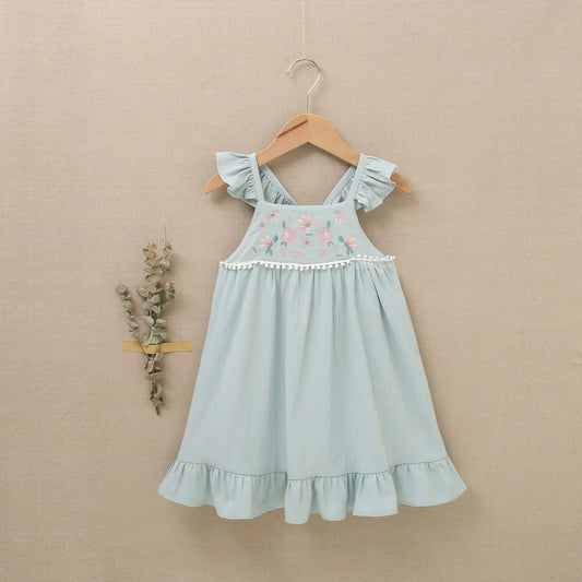 Vestido niña Jr verde saliva bordados