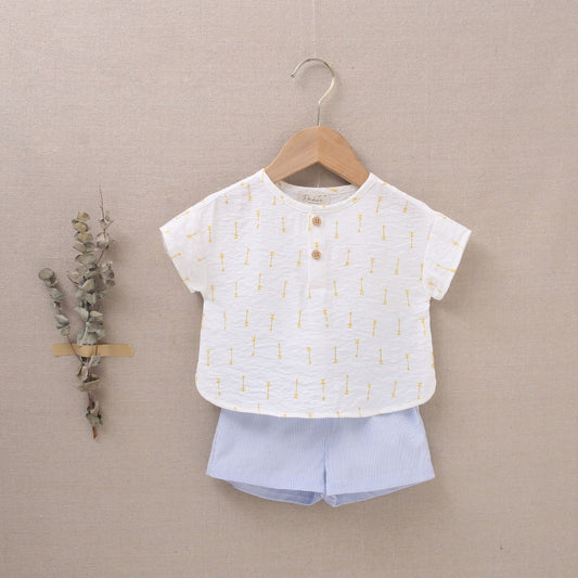 Conjunto bebé niño camisa en contraste short rayas azules