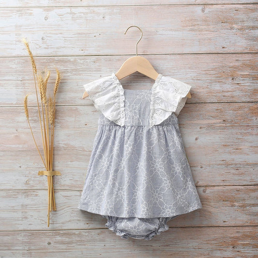 Conjunto bebé niña rayas azules flores