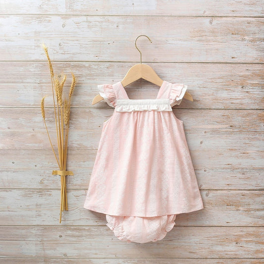 Vestido bebé niña cenefas rosas blancas