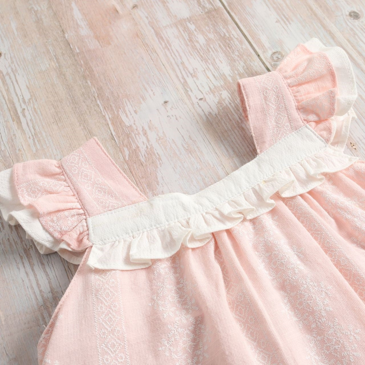 Vestido bebé niña cenefas rosas blancas