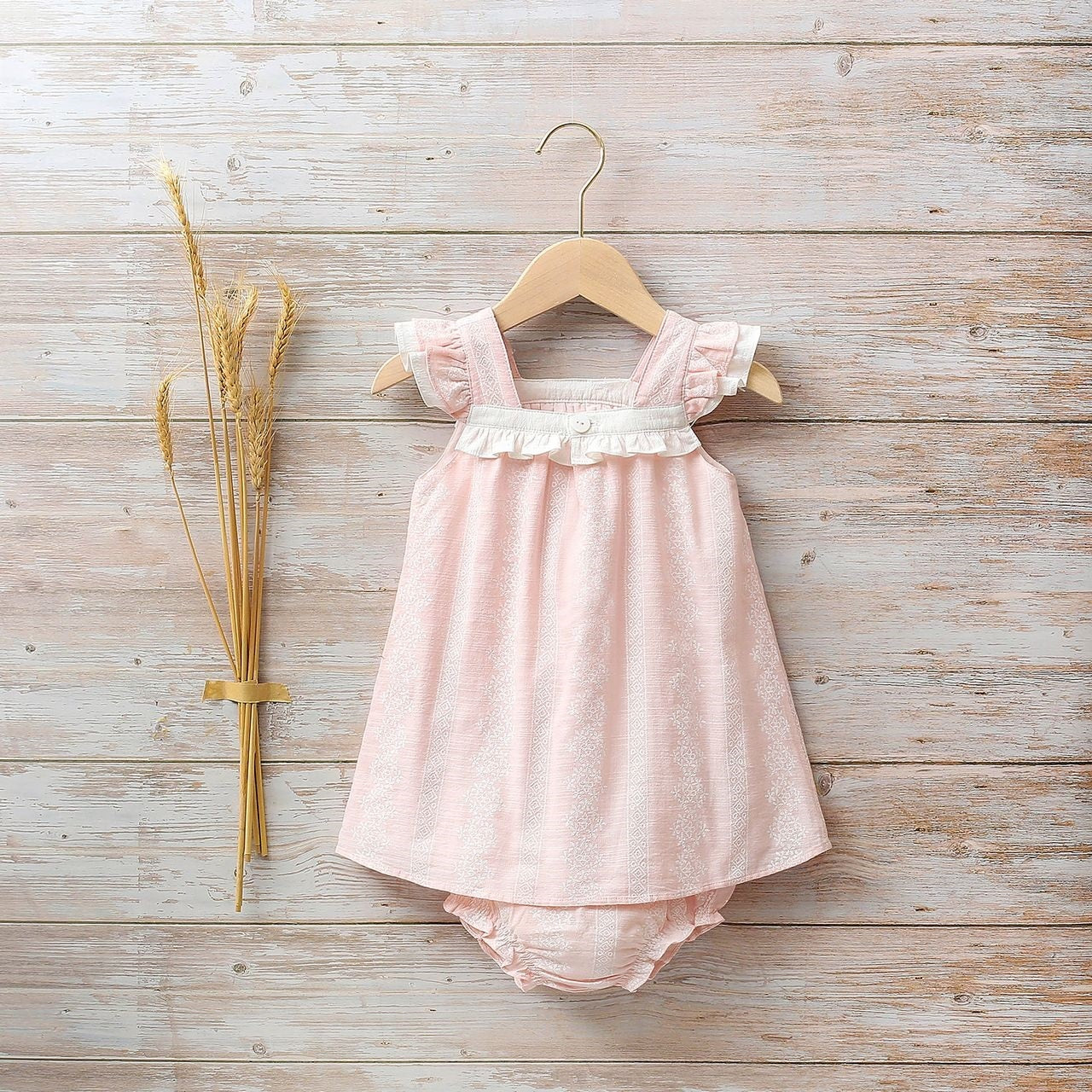 Vestido bebé niña cenefas rosas blancas